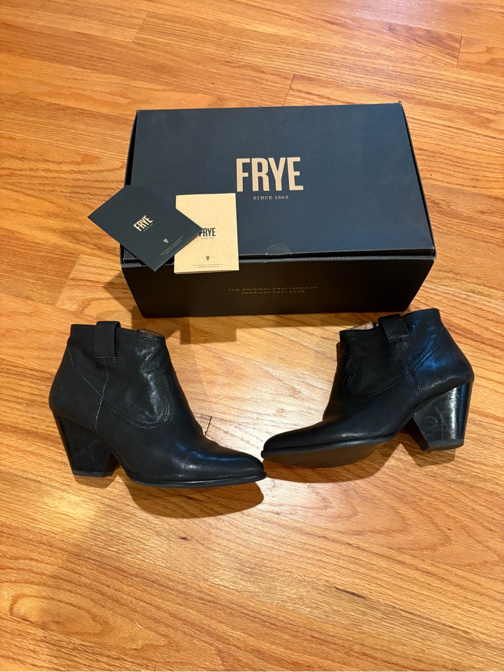 FRYE Black Pointed Leather Reina Ankle Booties with Side Zip - Picture 8 of 14